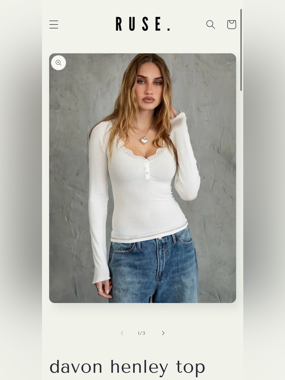 🪞🕊️Ribbed Long Sleeve Henley- Lace Trim detail/Buttons Small/Never Worn🕊️🪞